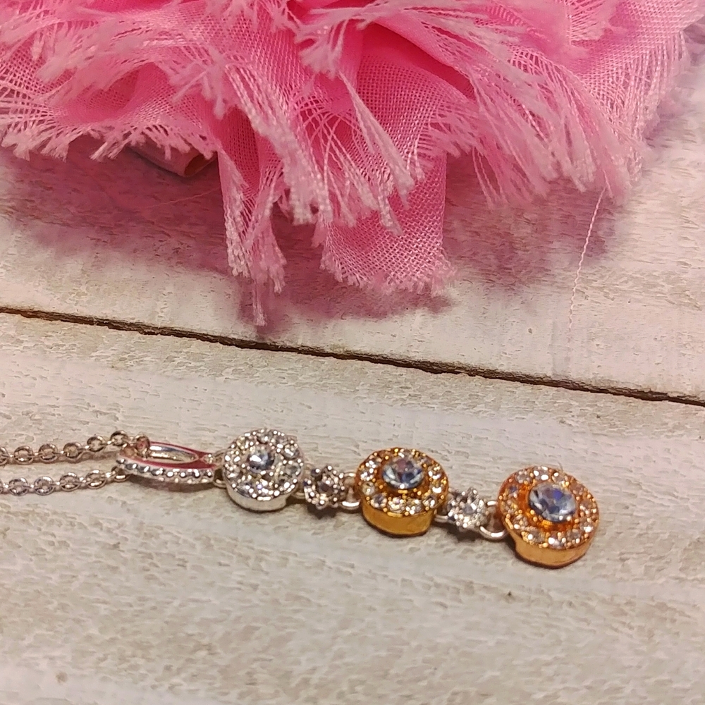 NEW AVON Tri Coloured Pendant Necklace Faux Diamond